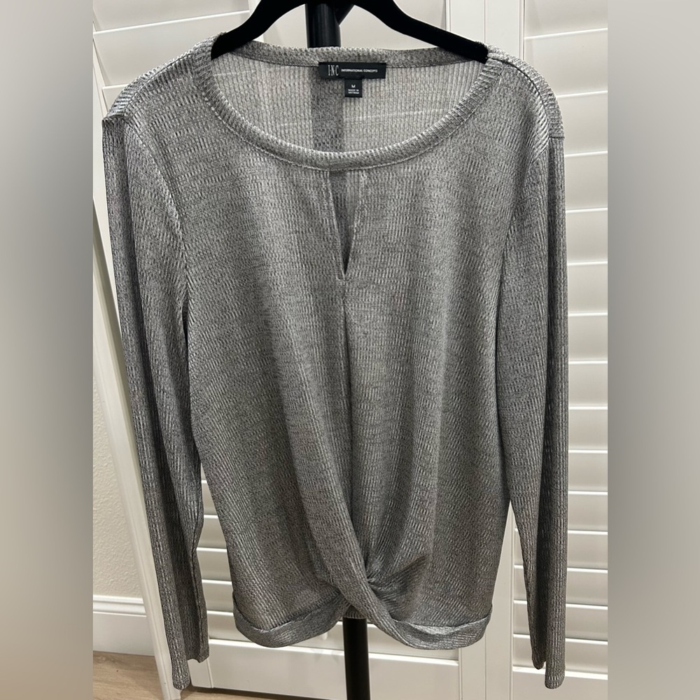 INC International Concepts Metallic Silver  Top